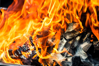 Close-up of firewood burning