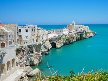 Old town of vieste on peninsula. puglia,italy.