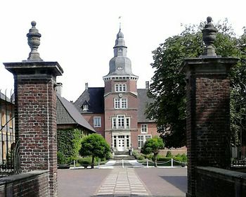 View of buildings against clear sky