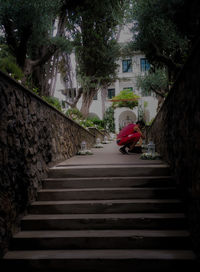 Narrow stairs leading to building