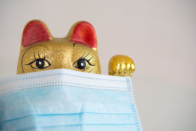 Close-up of stuffed toy against white background