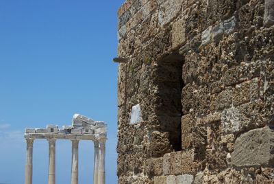 Low angle view of old ruin building against sky