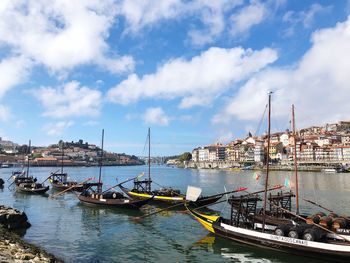 Boats moored in harbor