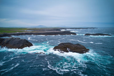 Aerial photo of rocks and cliffs near belmullet. 