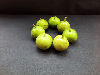 High angle view of apples on table