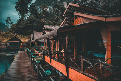Staircase by building against sky