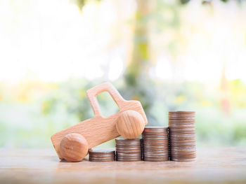 Close-up of coins on table