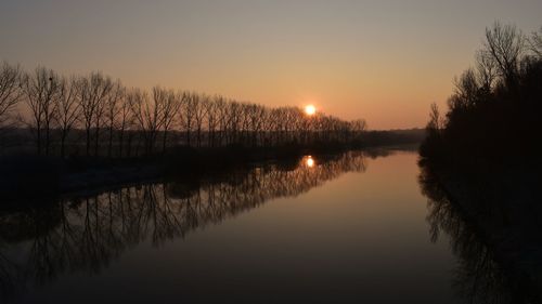 Scenic view of lake against sky during sunset