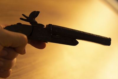 Close-up of hand holding cigarette against blurred background