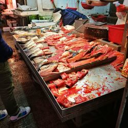 High angle view of food for sale at market stall