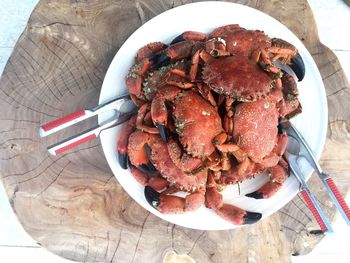 High angle view of food in plate on table