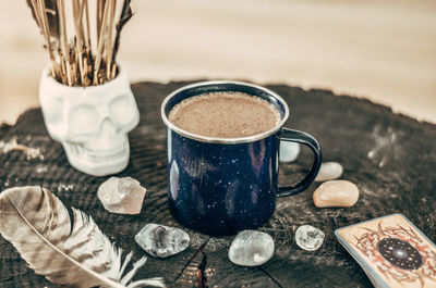 High angle view of coffee on table