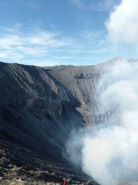 Scenic view of mountain against cloudy sky