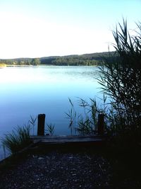 Scenic view of lake against clear sky