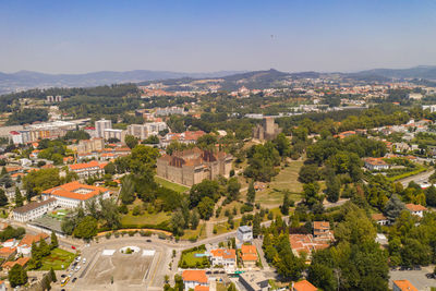 High angle view of townscape against sky