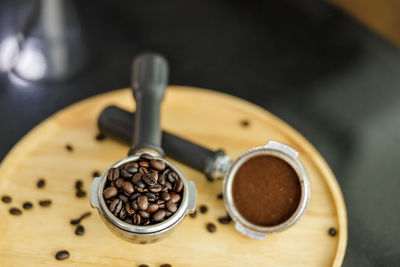 High angle view of coffee on table