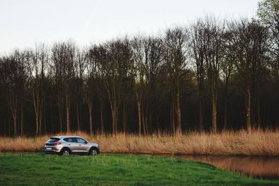 Car on field against sky