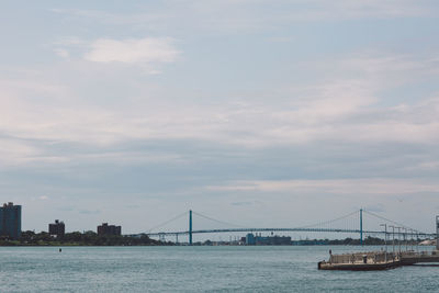 View of suspension bridge in city