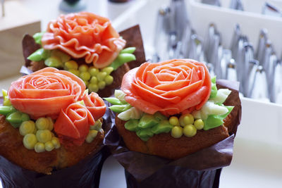 High angle view of cake on table