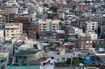 High angle view of buildings in city