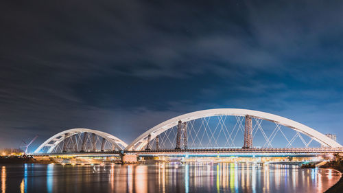 View of bridge over river against cloudy sky