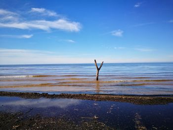 Scenic view of sea against blue sky