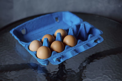 High angle view of eggs on table