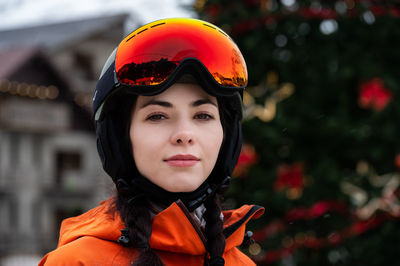 Portrait of young woman wearing knit hat