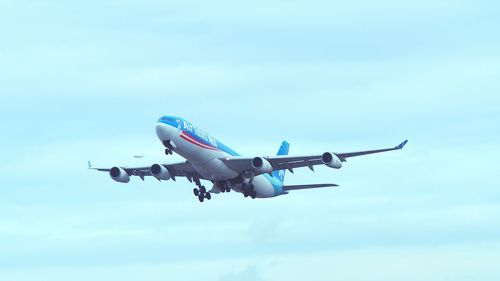 Low angle view of airplane flying in sky