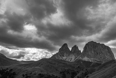 Idyllic view of mountains against cloudy sky