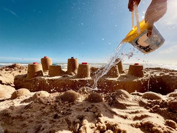 Wide angle of sand castle at beach