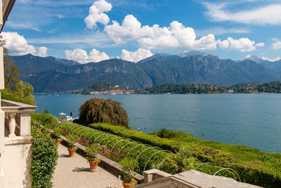 A beautiful view of lake como and the gardens of villa carlotta from one of its balconies