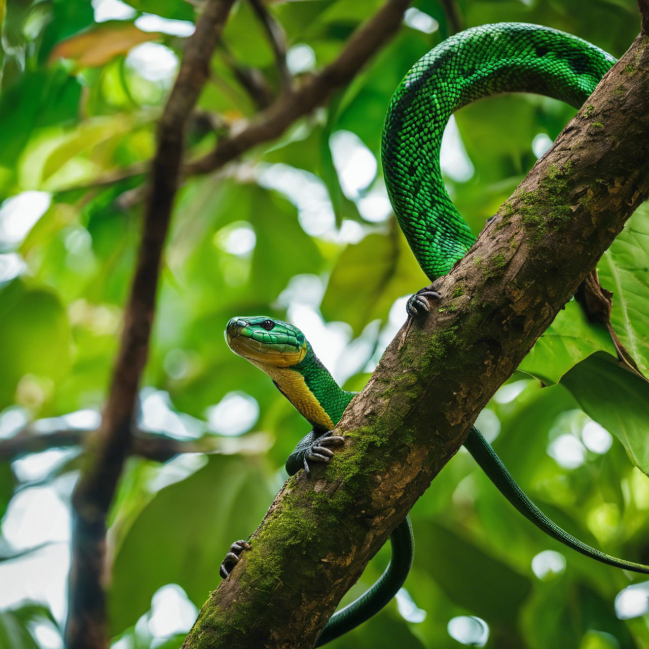 green, animal themes, animal, animal wildlife, tree, one animal, reptile, plant, wildlife, branch, lizard, chameleon, nature, jungle, no people, environment, tropics, rainforest, forest, tropical climate, outdoors, anole, travel destinations, land, animal body part, beauty in nature, leaf, plant part, day, common chameleon