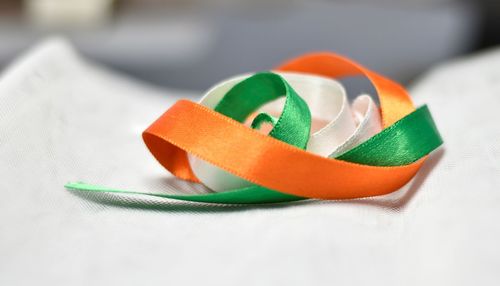 High angle view of multi colored candies on table