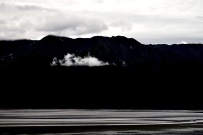 Scenic view of silhouette mountain against sky