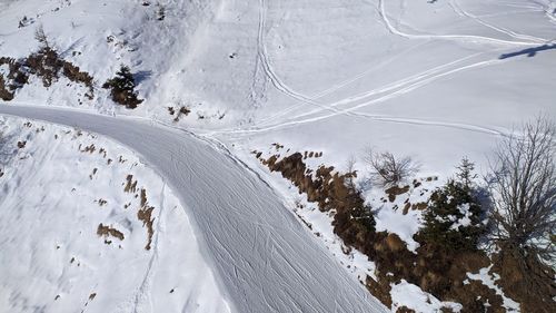 High angle view of snow covered landscape