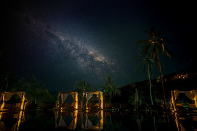 Scenic view of palm trees against sky at night