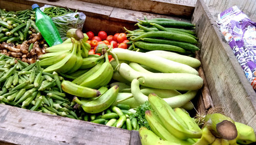 High angle view of vegetables for sale in market