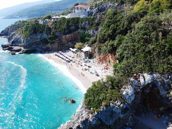 High angle view of bay and rocks