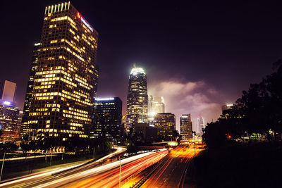 Light trails on road at night