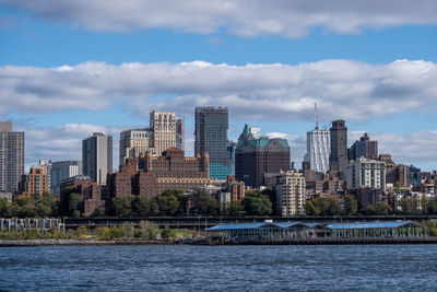 River by buildings against sky in city