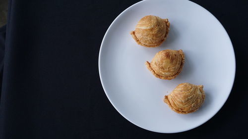 High angle view of breakfast served on table