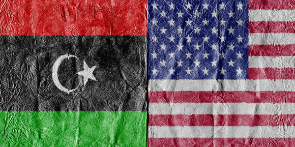 Full frame shot of libyan and american flags