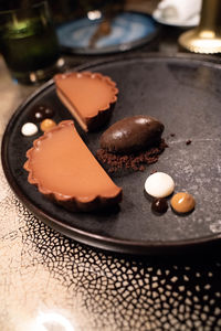 High angle view of chocolate cake on table