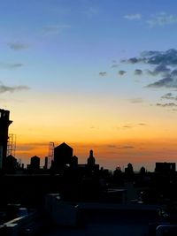 Silhouette of buildings at sunset