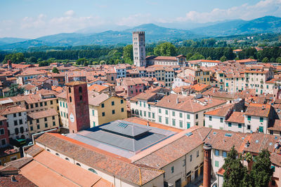 High angle view of townscape against sky