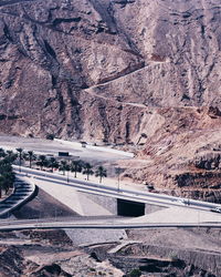 High angle view of road by mountain