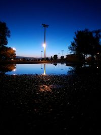 Reflection of trees on water at night