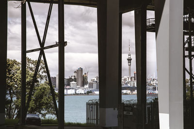 View of city against cloudy sky