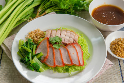 Close-up of salad served on table